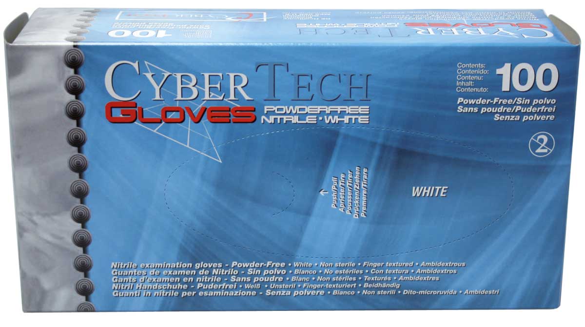 GUANTES NITRILO SIN POLVO BLANCO CYBERTECH
