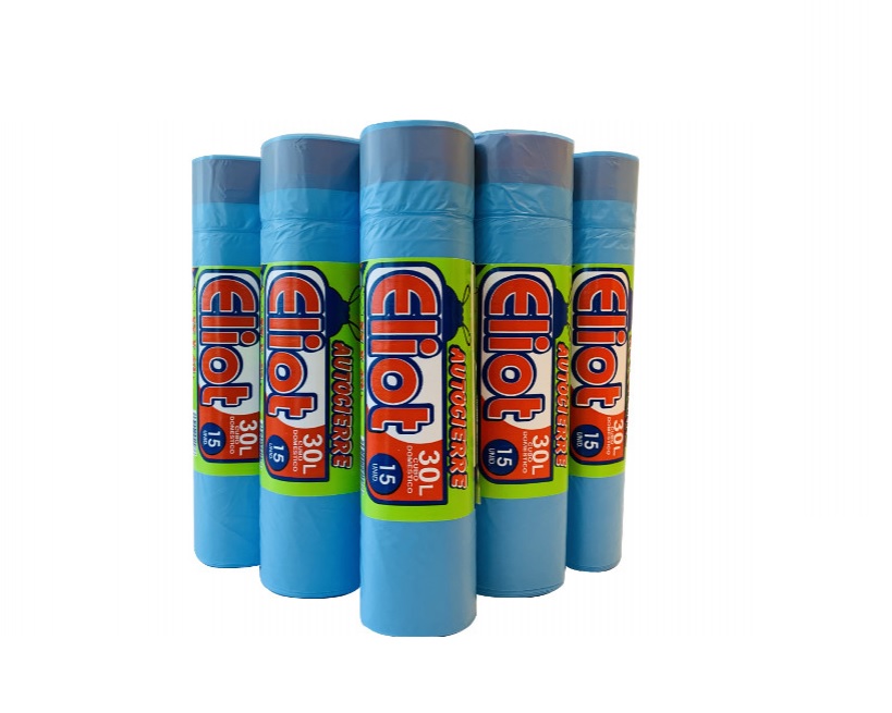 BOLSA BASURA AZUL C/FACIL 30L ROLLO 15U BASIC
