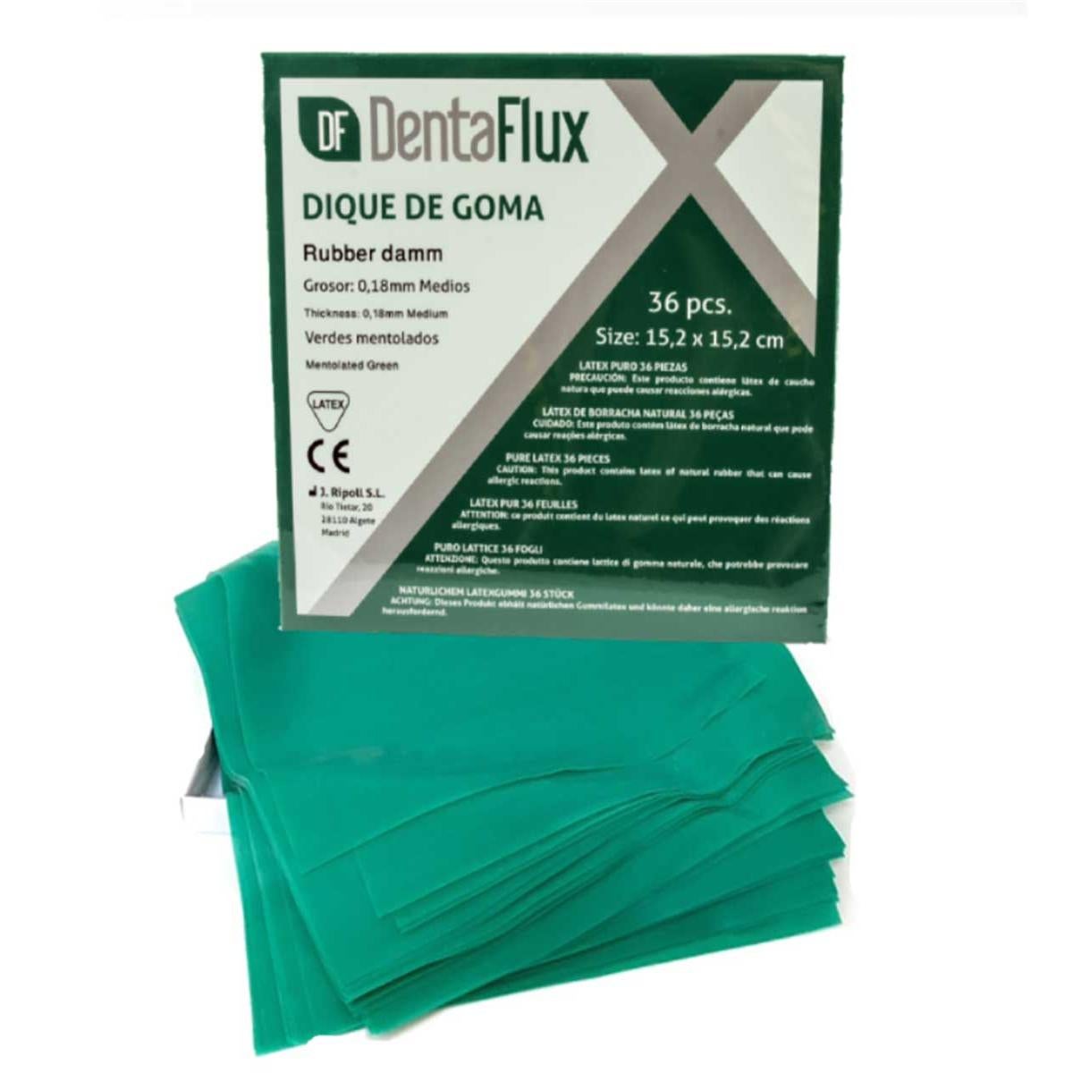 DIQUES GOMA MEDIOS 36U VERDES MENTOLADOS DENTAFLUX