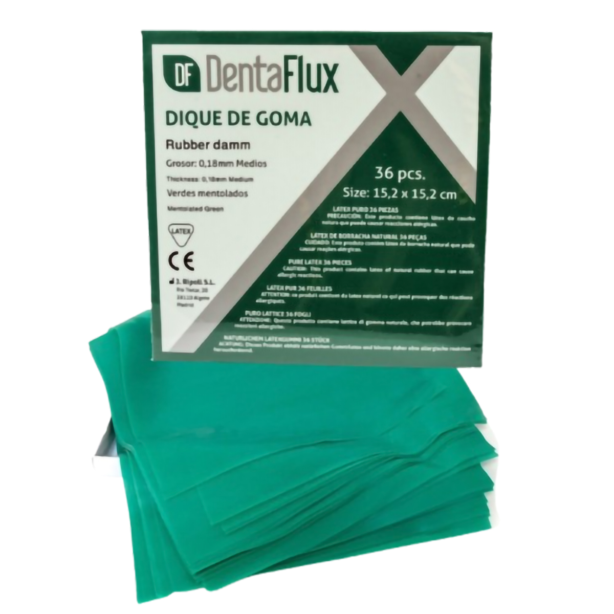 DIQUES GOMA MEDIOS 36U VERDES MENTOLADOS DENTAFLUX