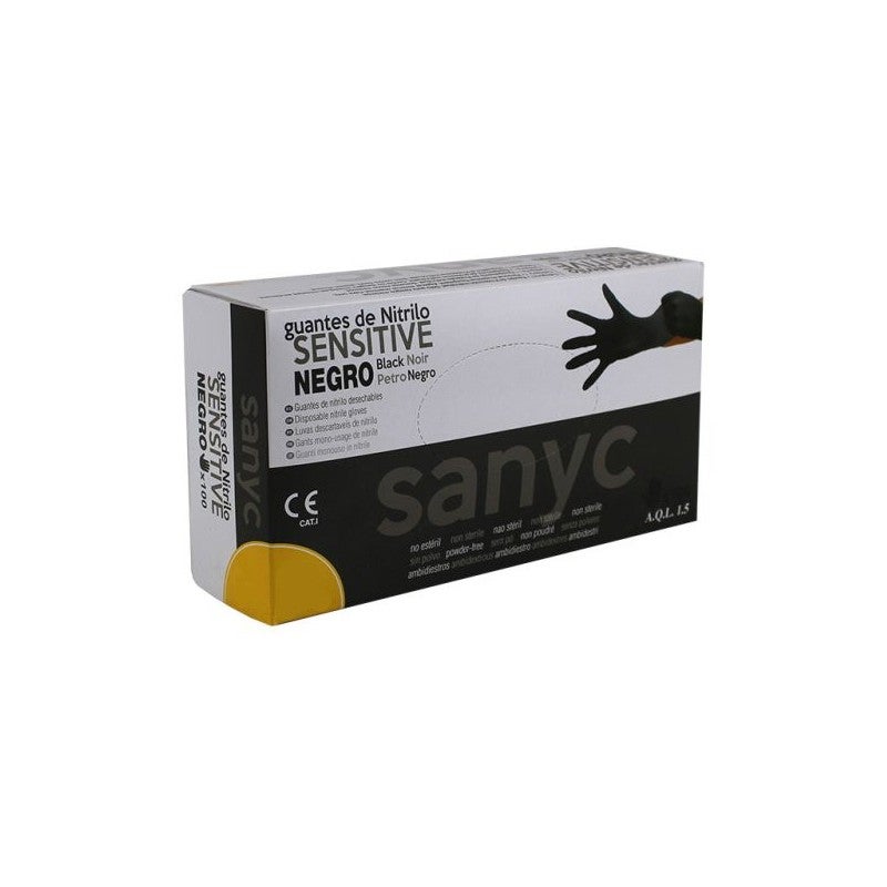 GUANTES NITRILO SIN POLVO NEGROS 100U SANICEN