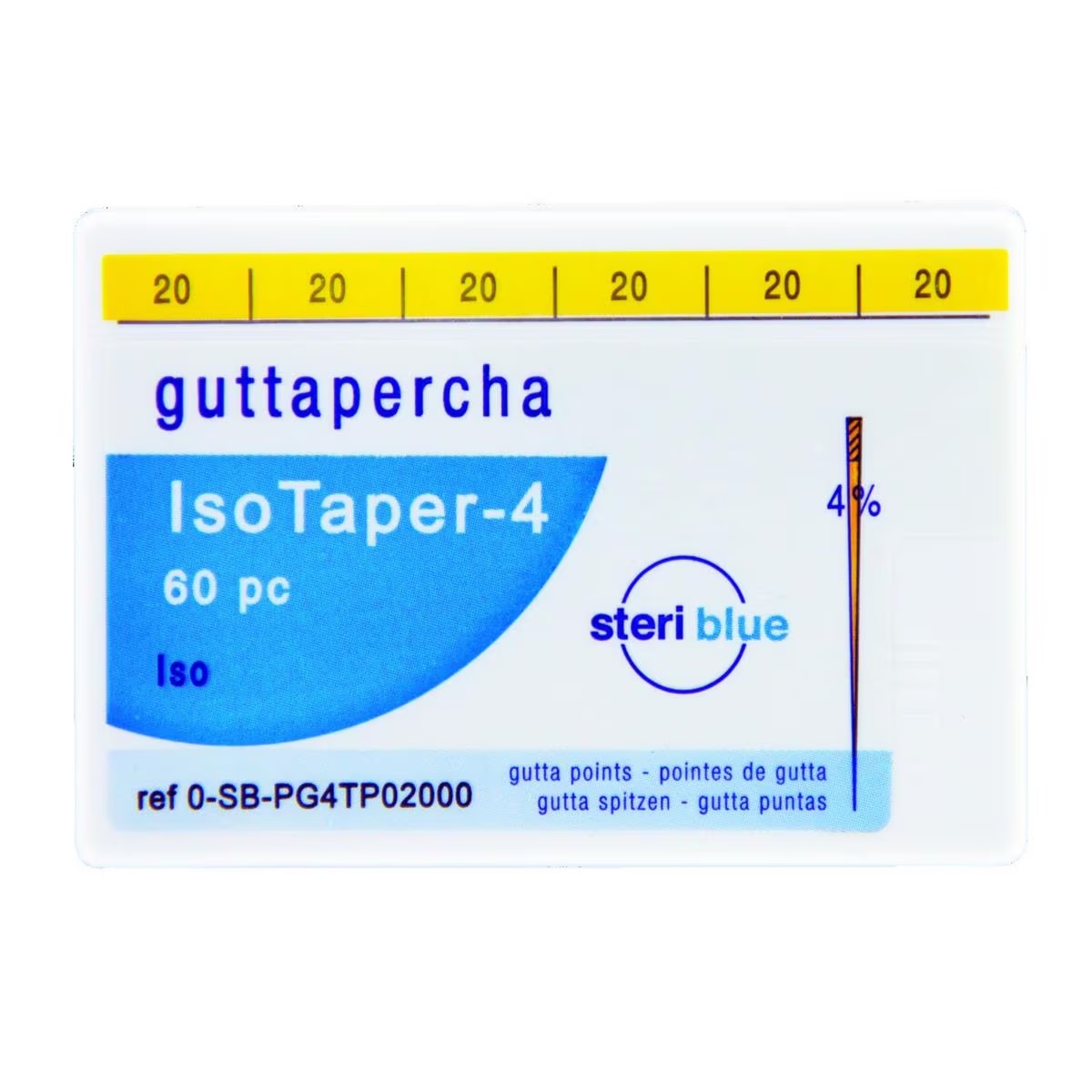 PUNTAS GUTAPERCHA CONICIDAD 4% STERIBLUE
