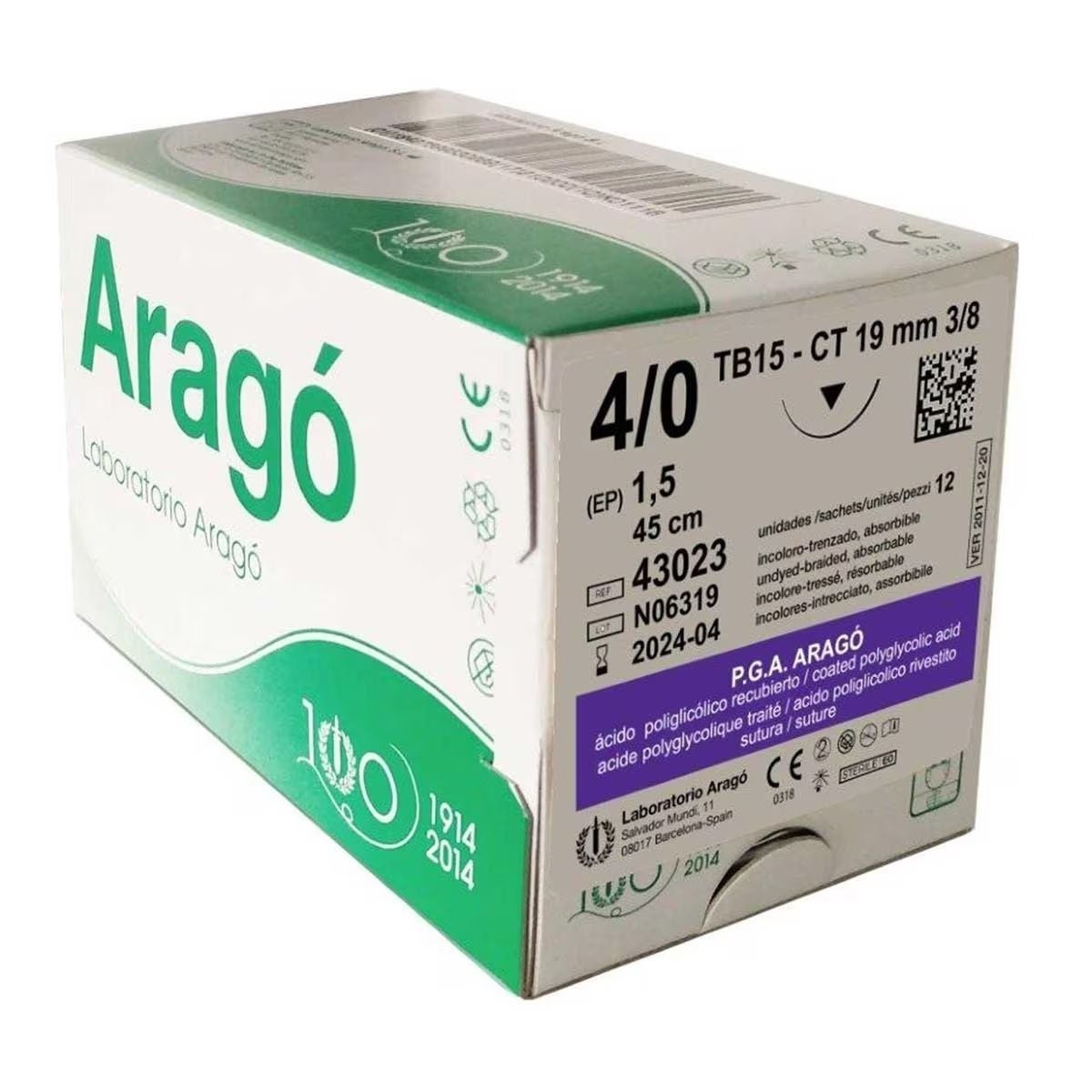 SUTURA POLIPROP. 3/8 TB15 4/0 75CM TRIAN 12U ARAGO