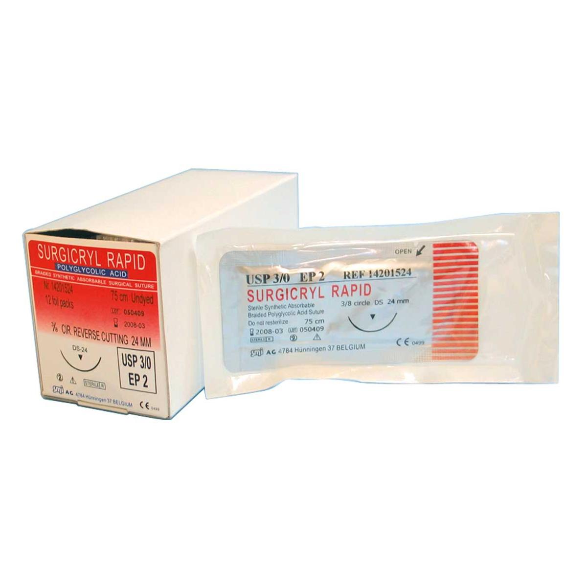 SUTURA ABSORBIBLE SURGICRYL RAPID 3/0 AG.26MM 1/2 75CM 12U - SMI