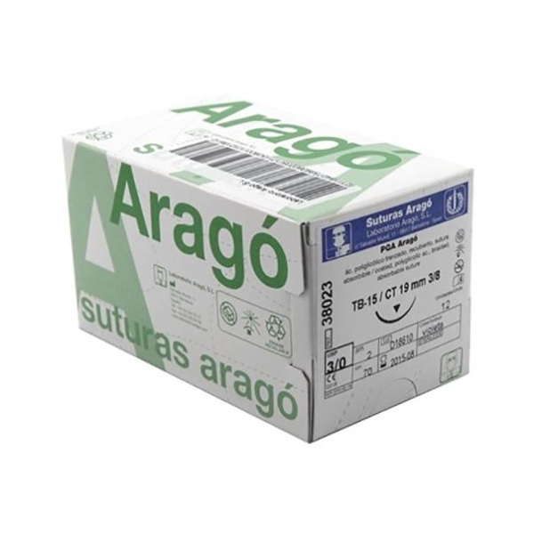 HILO DE SUTURA PGA ABSORBIBLE TB10 3/8 12MM 5/0 12U - ARAGO