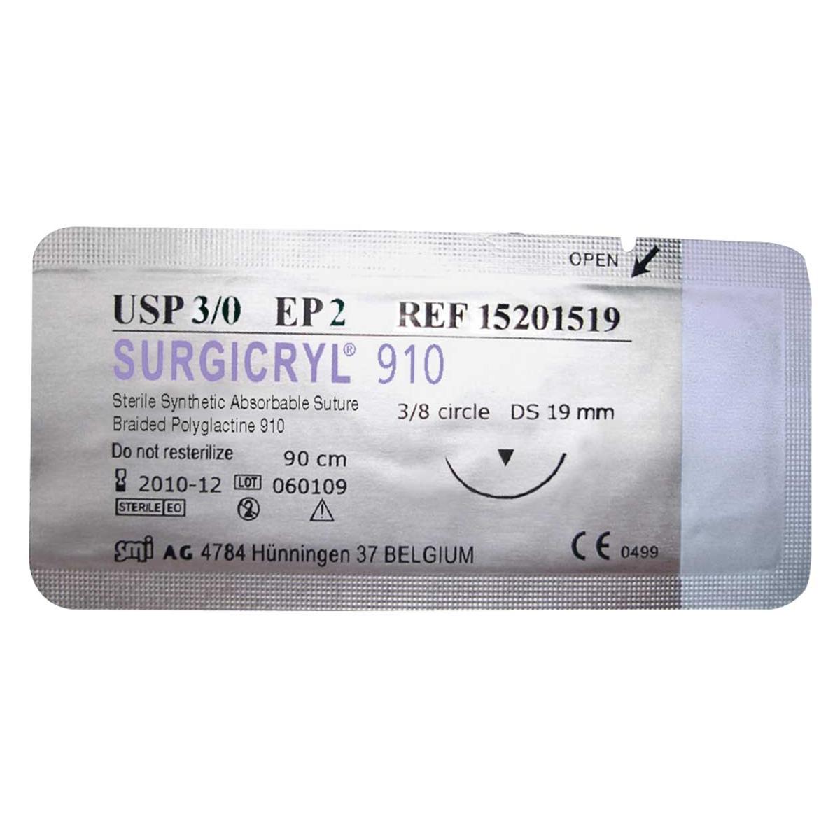 SUTURAS ABSORBIBLES SURGICRYL 910 4/0 AG.17MM CIL1/2 HE.75C 12U - SMI